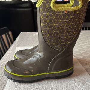 Brown and Green Rain Boots